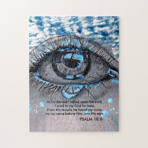 Psalm 18 Blue and Gray Religious Crying Eye Jigsaw Puzzle