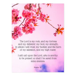 Psalm 18, Cherry blossom Christian postcard