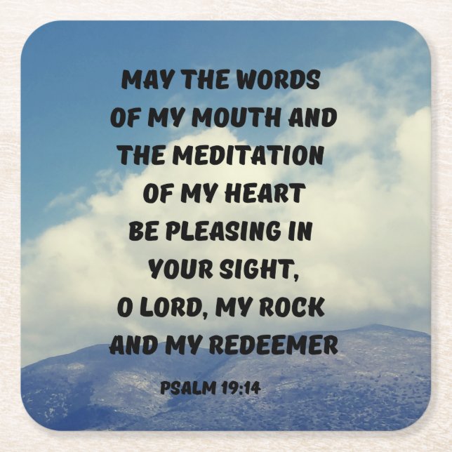 Psalm 19:14 May The Words Of My Mouth Square Paper Coaster (Front)