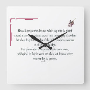 Psalm 1:1-3, Blessed is the one who, Square Wall Clock