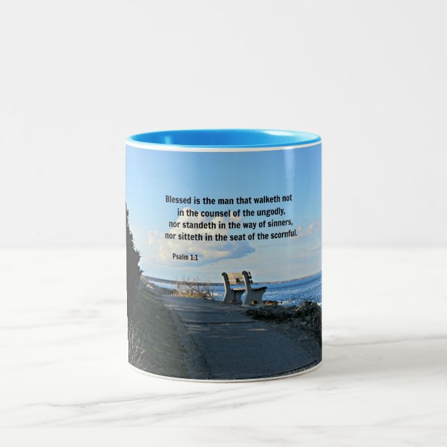 Psalm 1:1 Blessed is the man that walketh not... Two-Tone Coffee Mug (Center)