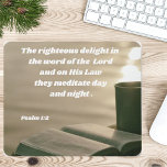 Psalm 1:2 Focus On God Bible Verse Mouse Pad<br><div class="desc">Studying the Bible is an important part of any Christian's daily life. This scriptural mouse pad is a great reminder to search the Scripture, making it a great baptism gift for adults, or a biblical gift for any occasion. This Bible verse from Psalms makes a unique Christian gift item for...</div>