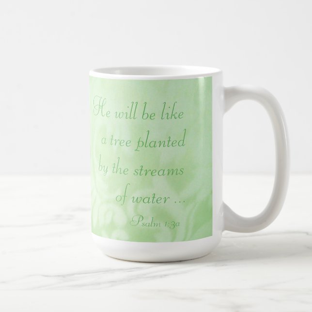 Psalm 1:3 Tree Planted by Streams Green Paisley  Coffee Mug (Right)