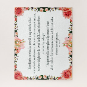 Psalm 1 Art - Blessed Righteous with Floral Design Jigsaw Puzzle