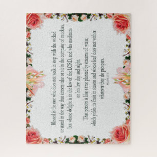 Psalm 1 Art - Blessed Righteous with Floral Design Jigsaw Puzzle