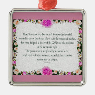 Psalm 1 Art - Blessed Righteous with Floral Design Metal Ornament