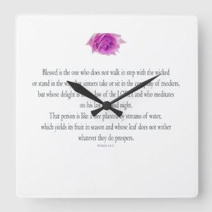 Psalm 1, Bless the One Does not, Pink Flower Square Wall Clock