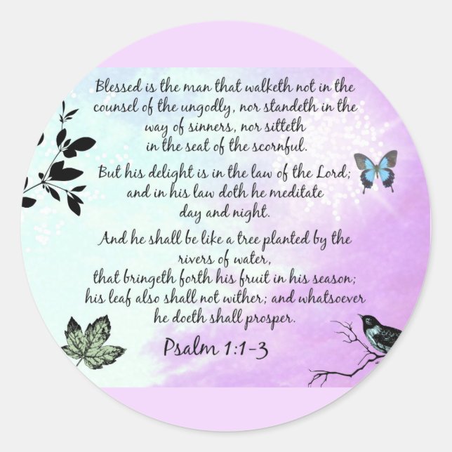 Psalm 1 classic round sticker (Front)