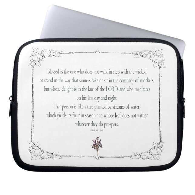 Psalm 1 Scripture Art - Blessed and Righteous Laptop Sleeve (Front)