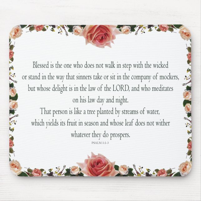 Psalm 1 Scripture Art - Blessed and Righteous Mouse Pad (Front)