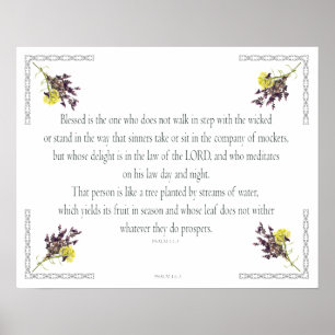 Psalm 1 Scripture Art - Blessed and Righteous Poster