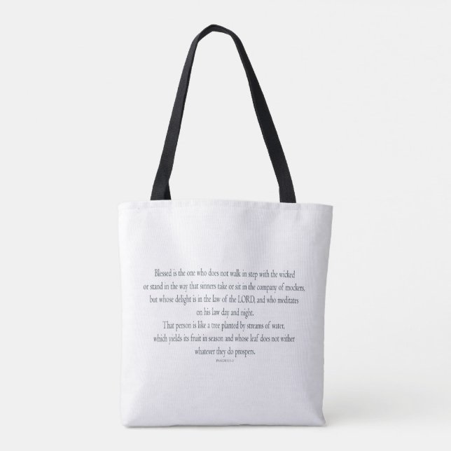 Psalm 1 Scripture Art - Blessed and Righteous Tote Bag (Back)