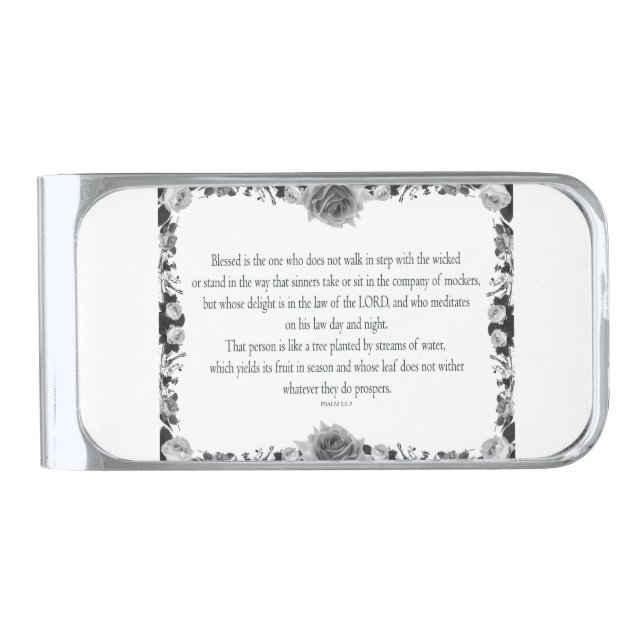 Psalm 1 silver finish money clip (Front)