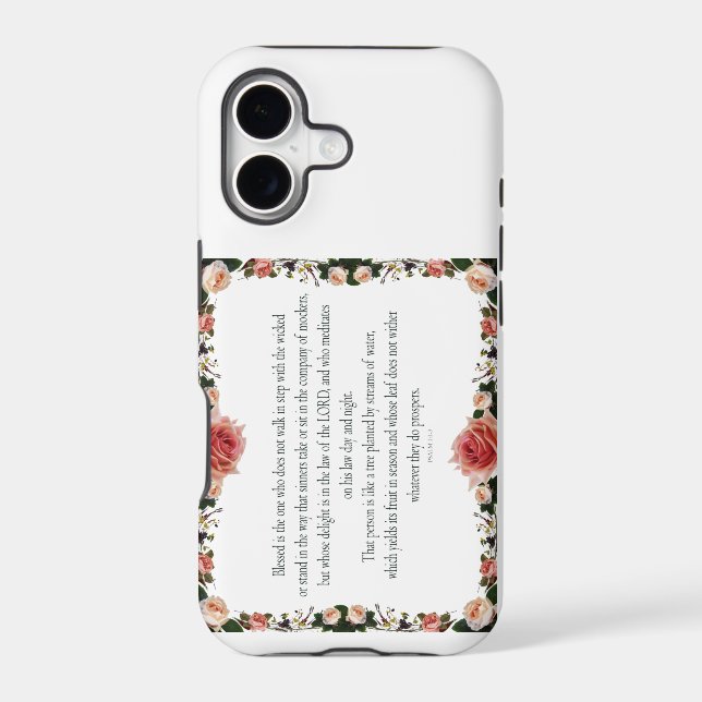 Psalm 1 with Flower Borders Iphone Case (Back)