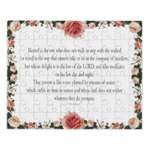 Psalm 1 with Flower Borders Jigsaw Puzzle