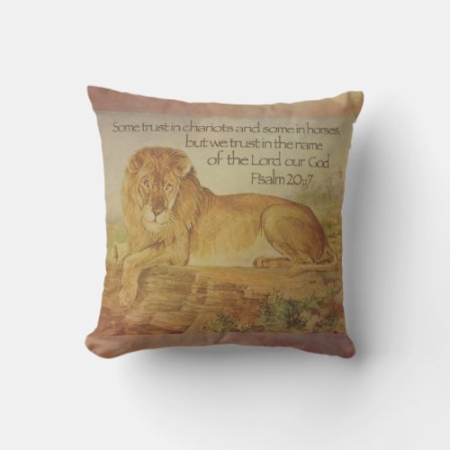 Psalm 207 Christian Lion Bible Verse Throw Pillow