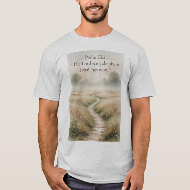 Psalm 23:1 Bible Verse Christian Men's Tee Shirt (Front)