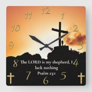 Psalm 23:1 cross on a mountain square wall clock