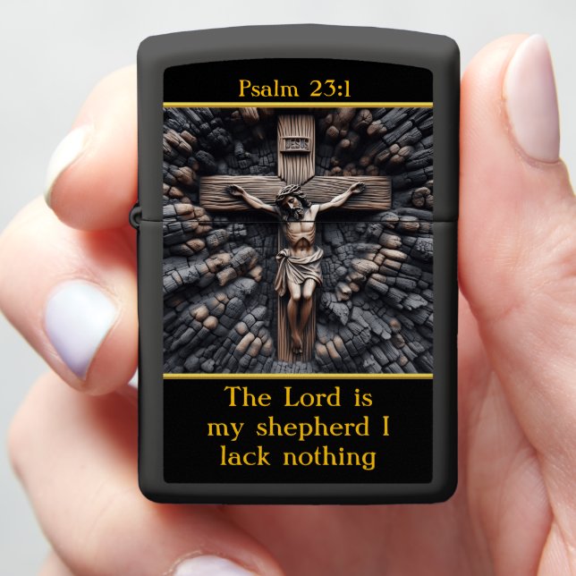 Psalm 23:1 Engraved Faith Zippo Lighter (In Hand)