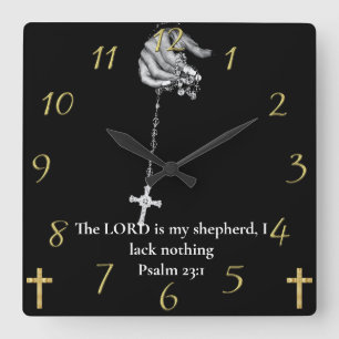 Psalm 23:1 hand holding cross square wall clock
