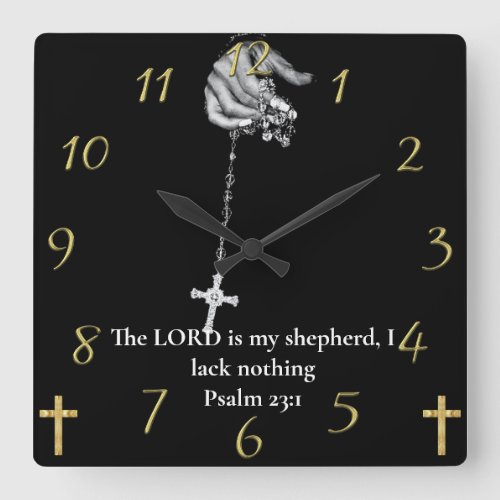 Psalm 231 hand holding cross square wall clock