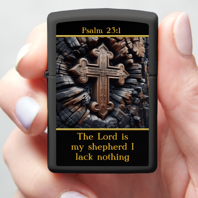 Psalm 23:1 Shepherd’s Light Engraved Zippo Lighter (In Hand)