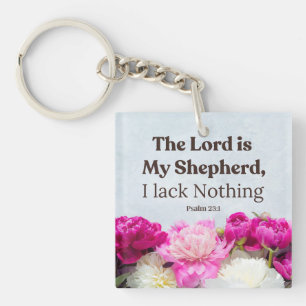Psalm 23:1 The Lord is My Shepherd Pink Floral  Keychain