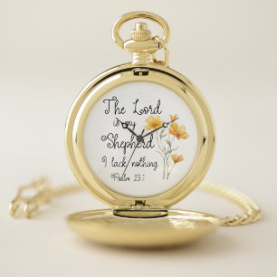 Psalm 23:1 The Lord is my Shepherd Yellow Flower Pocket Watch