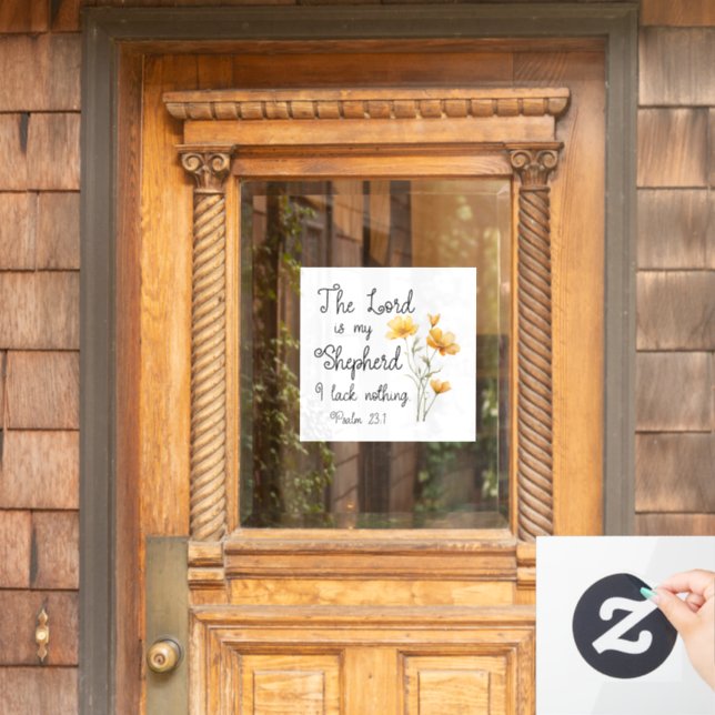 Psalm 23:1 The Lord is my Shepherd Yellow Flower Window Cling (Home Door)
