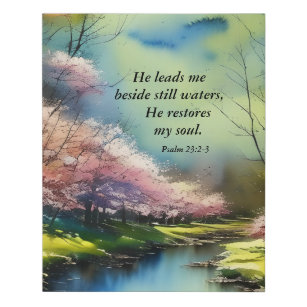 Psalm 23:2-3 He restores my soul Bible Verse Faux Canvas Print