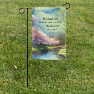 Psalm 23:2-3 He restores my soul Bible Verse Garden Flag