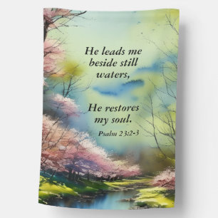 Psalm 23:2-3 He restores my soul Bible Verse House Flag