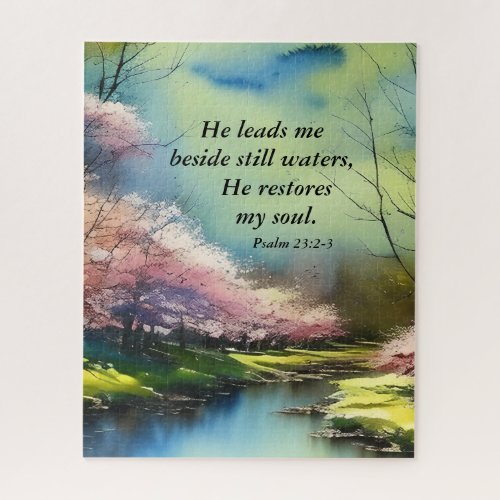 Psalm 232_3 He restores my soul Bible Verse Jigsaw Puzzle