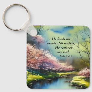 Psalm 23:2-3 He restores my soul Bible Verse Keychain
