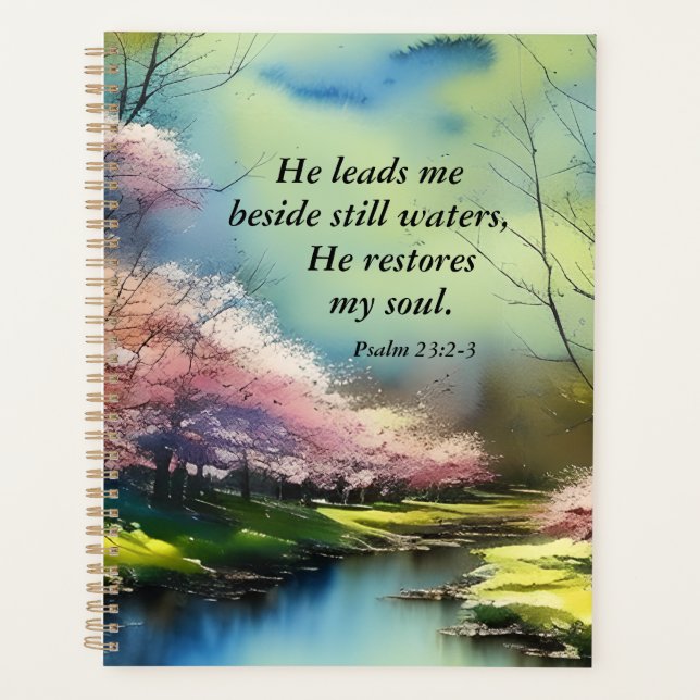 Psalm 23:2-3 He restores my soul Bible Verse Planner (Front)
