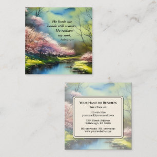 Psalm 23:2-3 He restores my soul Bible Verse  Square Business Card