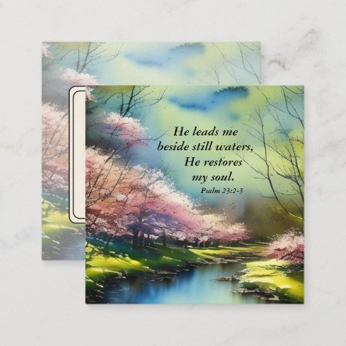 Psalm 232_3 He restores my soul Bible Verse  Square Business Card