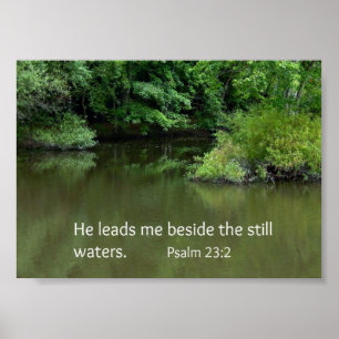 Psalm 23:2 He leads me beside the still waters Poster