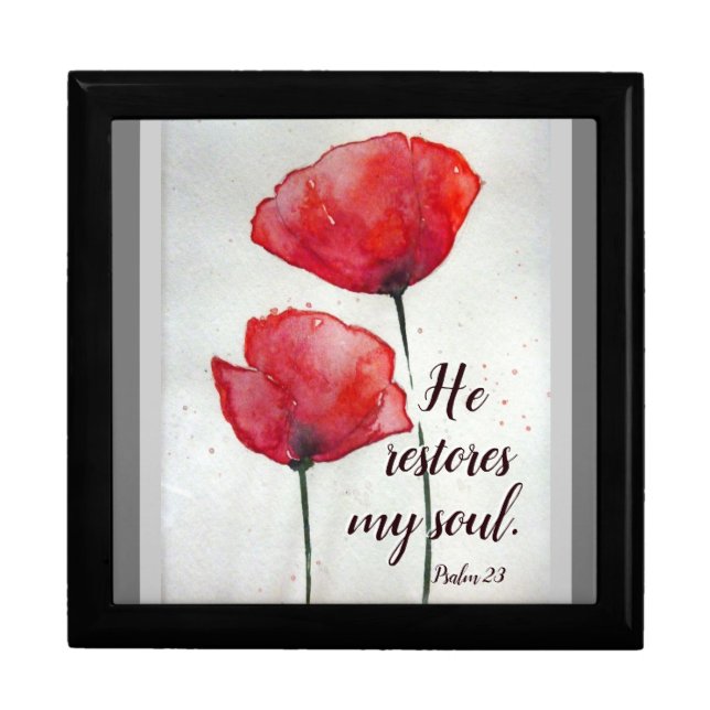 Psalm 23:3 He restores my soul, Bible Verse Floral Gift Box (Front)