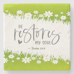 Psalm 23:3 He restores my soul Bible Verse Stone Coaster