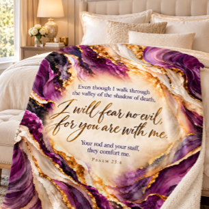 Psalm 23:4 Christian Bible Verse Purple Gold Marbl Sherpa Blanket