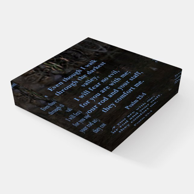Psalm 23:4 Comfort in Times of Stress Glass Paperweight (Angled)