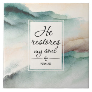 Psalm 23"4 He Restores My Soul Cross Ceramic Tile