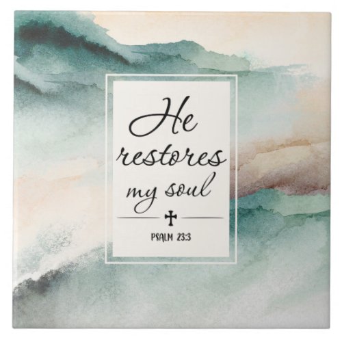 Psalm 234 He Restores My Soul Cross Ceramic Tile