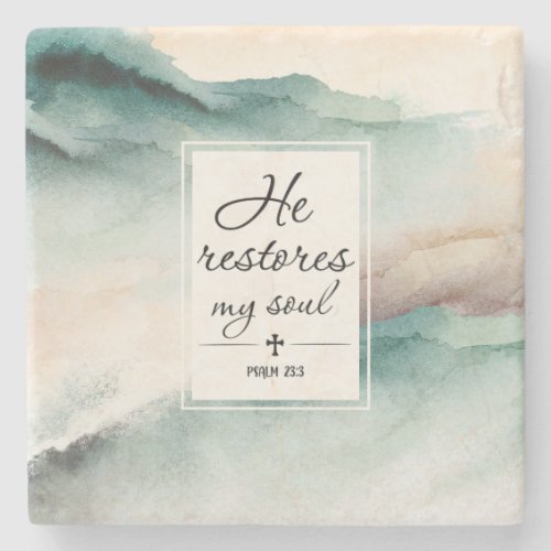 Psalm 234 He Restores My Soul Cross Stone Coaster