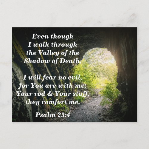 Psalm 234 I will Fear No Evil Bible Verse Memory Postcard