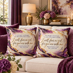 Psalm 23 4 I Will Fear No Evil Scripture Purple Go Throw Pillow