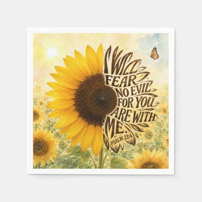 Psalm 23:4 Yellow Sunflower  Napkins (Front)
