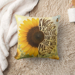 Psalm 23:4 Yellow Sunflower Throw Pillow