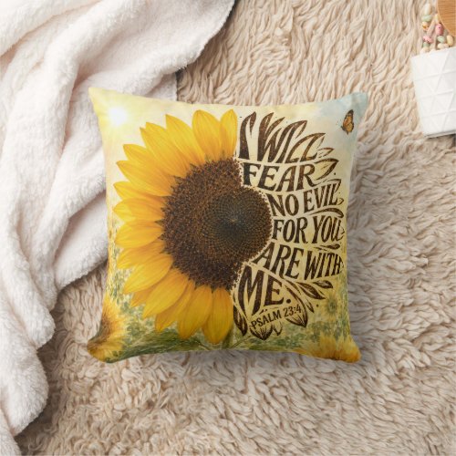 Psalm 23:4 Yellow Sunflower  Throw Pillow